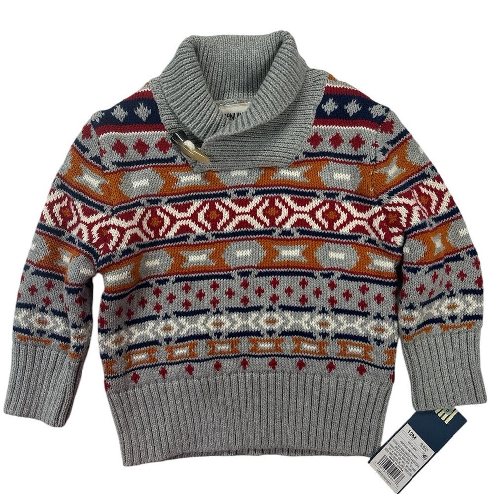 Osh Kosh Fair‎ Isle Sweater Size 12 Months Grey Chunky Neck NEW with Tags